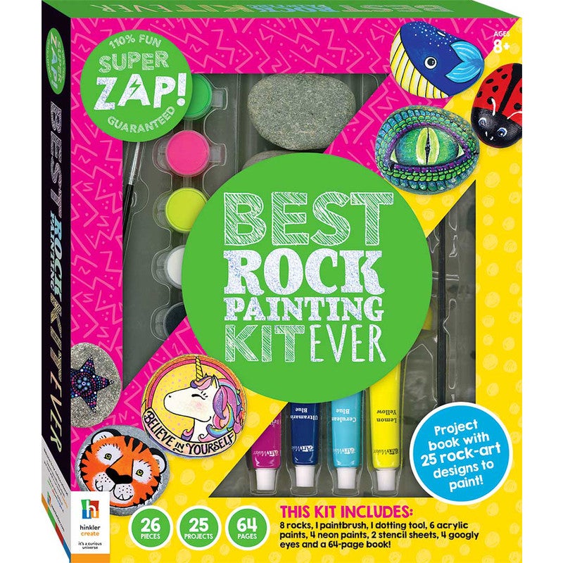 Hinkler The Complete Neon Rock Art Kit - DIY Rock Painting for Kids - Rocks, Brushes, Paint, Stencils Included - 19 Easy-to-Follow Projects - Arts
